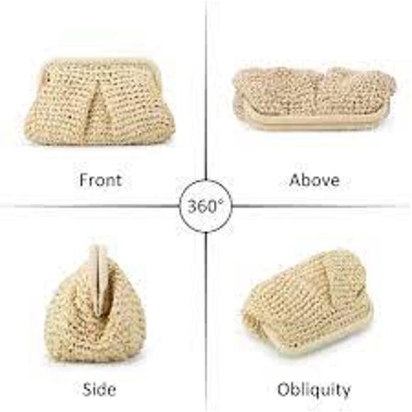 Beige Straw Clutch Handbags Women Woven Dumpling Purse Crossbody Shoulder Bag - Picture 2 of 6